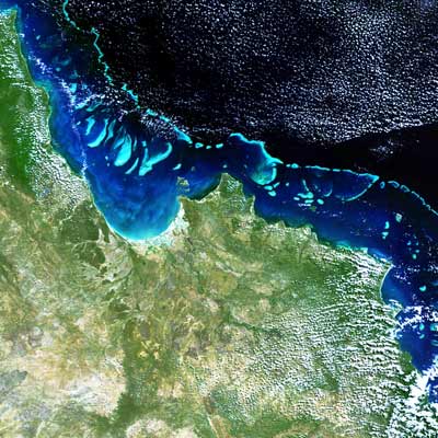satellite image of the Great Barrier reef off Australia's Queensland coast