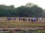 Calisthenics before soccer practice in rural Gabon