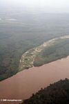 Swampy meadowland entering a rainforest river in Gabon