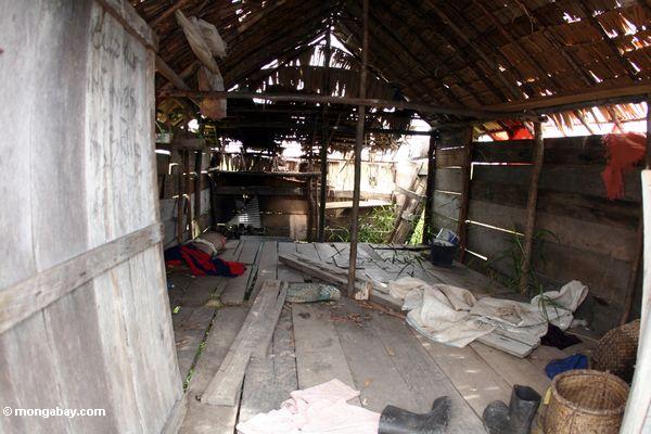 Innere eines verlassenen Gehöfts außerhalb Tanjung Puting des Nationalparks