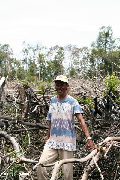Thomas, der unter verkohltem Dschungel steht, bleibt in Borneo