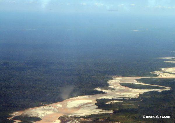 Schlängelnder rainforest Fluß mit großen Stränden und sandbars