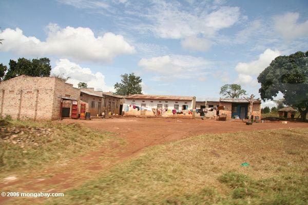 висел стирку с сухим в деревне в Уганде