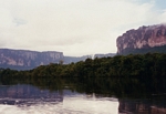 Tabletop mountains (called tepui) as seen from the Rio Carrao
