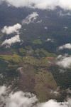 Aerial photo of deforestation along road in the Amazon