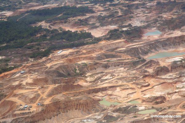 Aerial view of Rio Huaypetue gold mine in Peru. Photo by: Rhett A. Butler.
