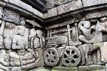 Wall carvings at Borobudur; wheeled-cart (Java)