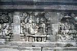 Mural wall carvings at Borobudurówomen (Java)