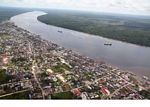 Aerial view the Kumai River and Pangkalanbun, Kalimantan (Kalimantan, Borneo (Indonesian Borneo)) 